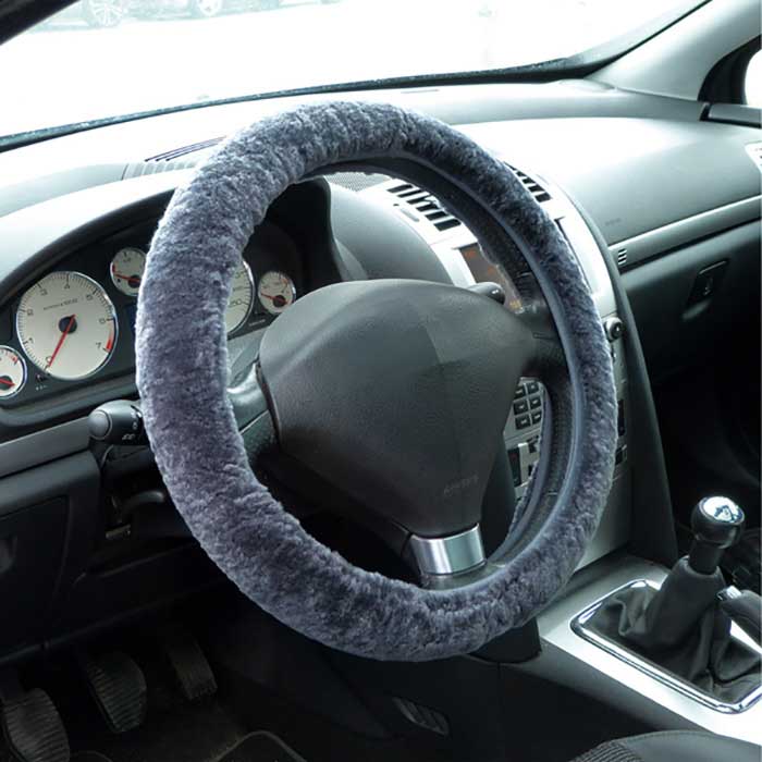 Steering Wheel Cover Lambskin Grey