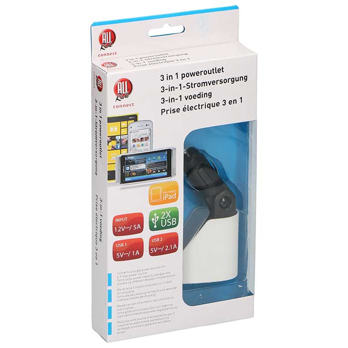 Splitter Plug 2xUSB 2.1A 1x Cigarette Lighter