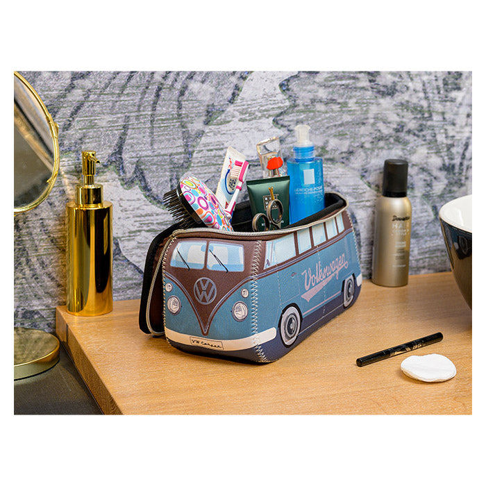 Wash bag / cosmetics bag, blue/brown (15 BUNE45)