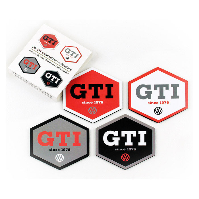 VW GTI multicoloured glass coasters, 4 pcs.