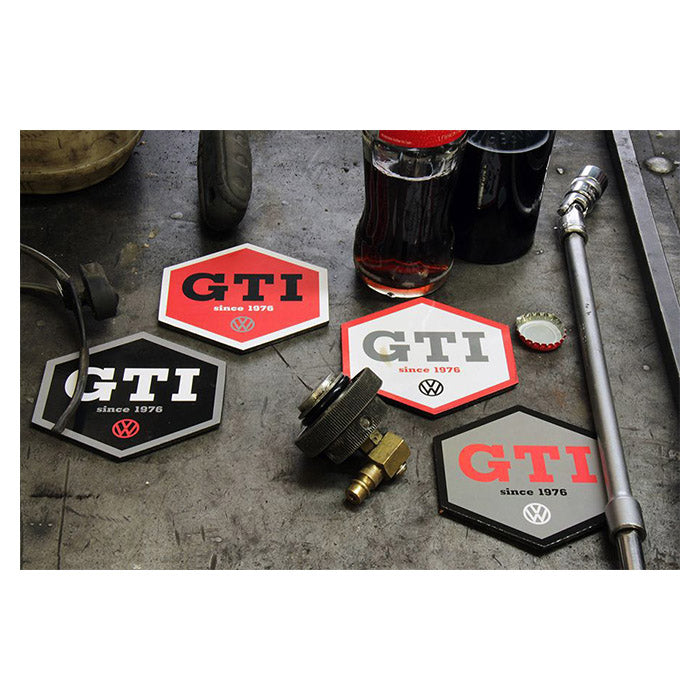 VW GTI multicoloured glass coasters, 4 pcs.
