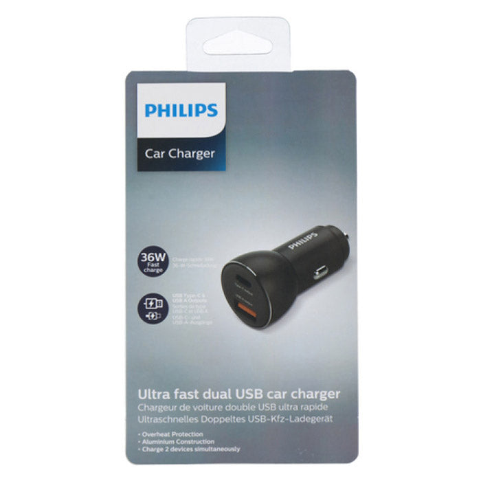 Philips USB Fast-Charge Car Charger USB-A+C 36W