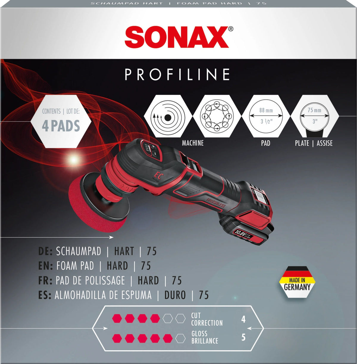 SONAX Profiline Foam Polishing Pad Red 75mm - 4 pcs./pack