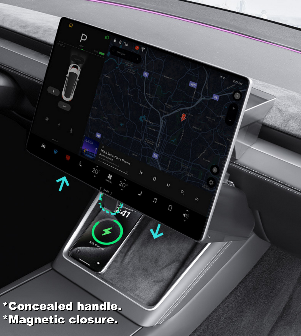 Storage tray under the screen: Tesla Model 3 Highland & Model Y Juniper