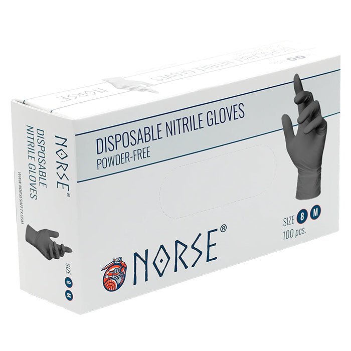 NORSE Black Nitrile Disposable Gloves 4.5g Size 8