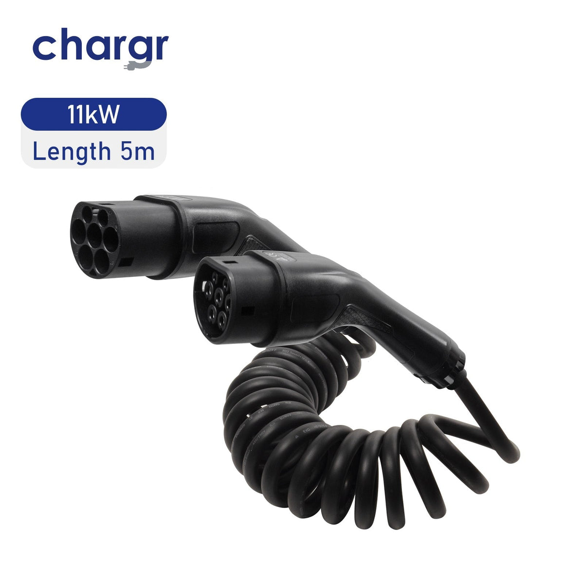 Chargr 11 kW coiled charging cable Type 2, 5 metres - plugs and coiled cable
