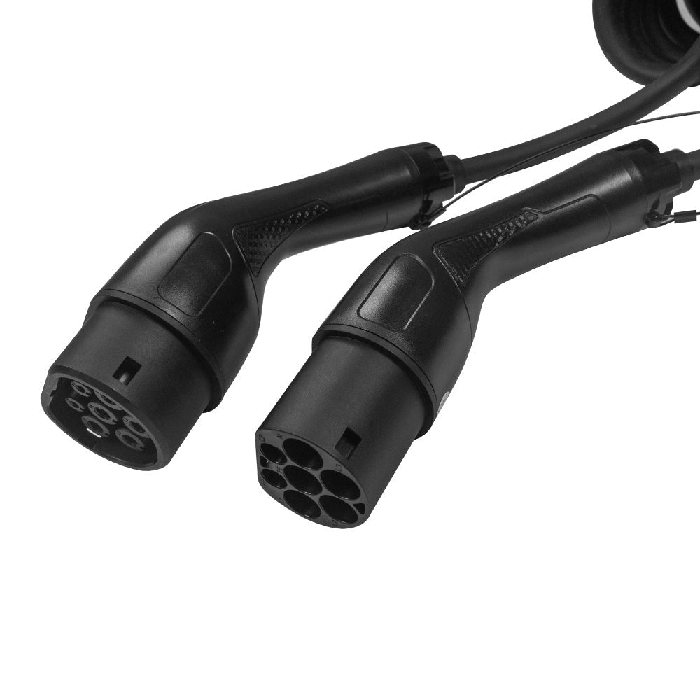 Chargr coiled charging cable - close-up of the Type 2 plugs