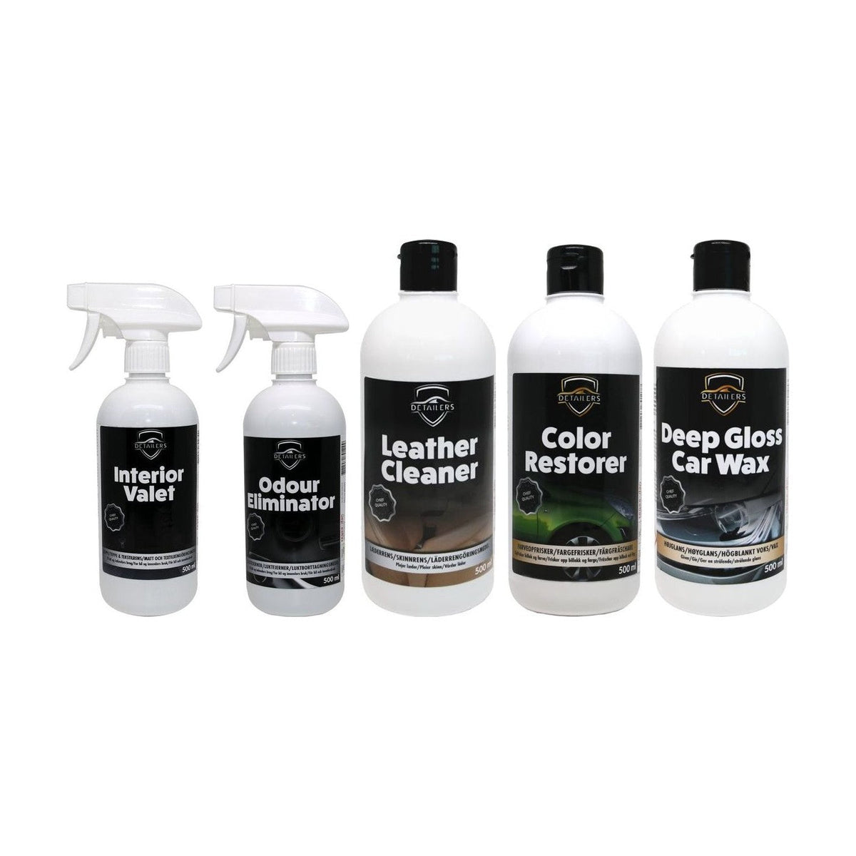 DETAILERS bundle: 5 x 500 ml car care for inside and out (1)